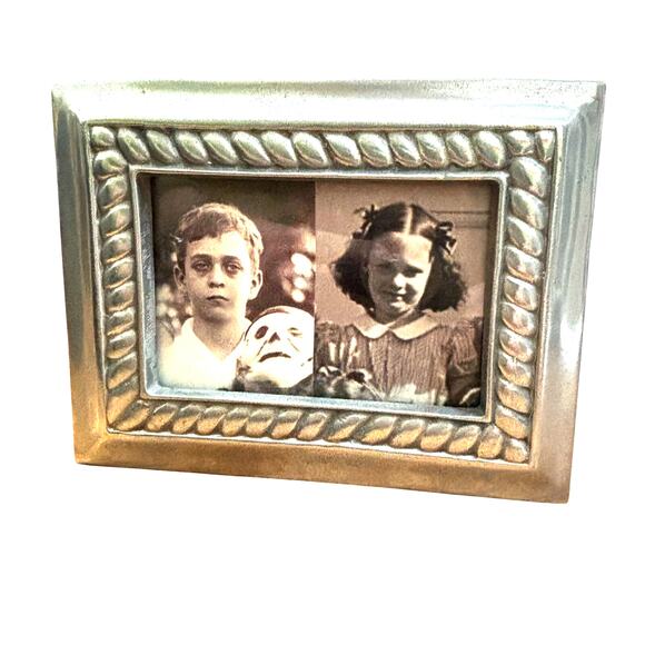 Photo Frame 5" x 4" free standing table top rope textured pewter silver metal - Picture 4 of 7